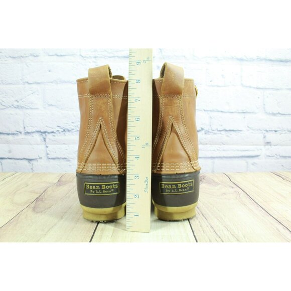 LL Bean Brown Leather 8" Lace Up Round Toe Unlined Ankle Duck Boots Size 7 Wide - Picture 6 of 10
